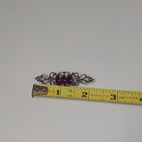 Cool Little Dark Brooch With Purple Plastic Stones - Picture 8 of 8